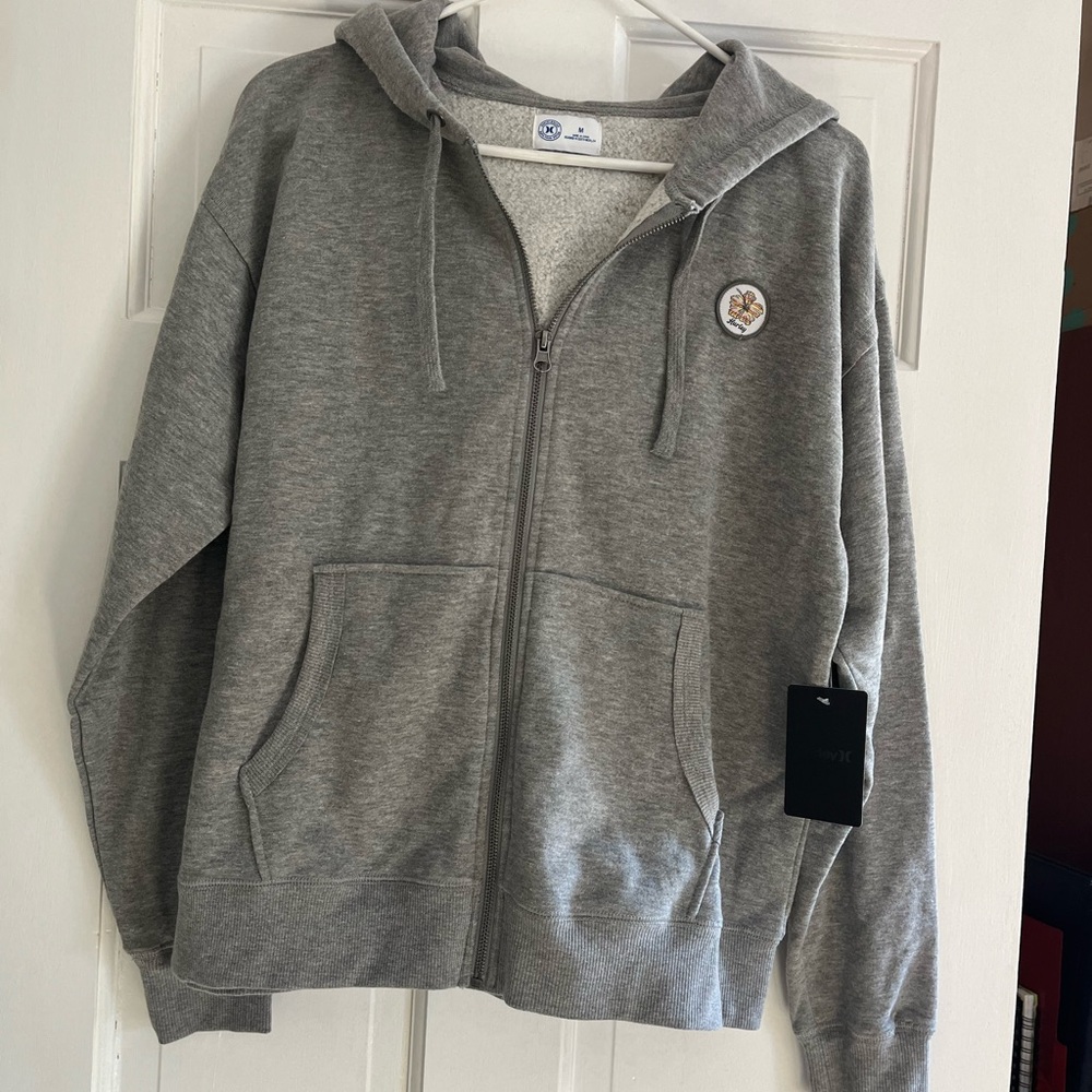 Gray Zip-Up Hoodie with Logo NWT